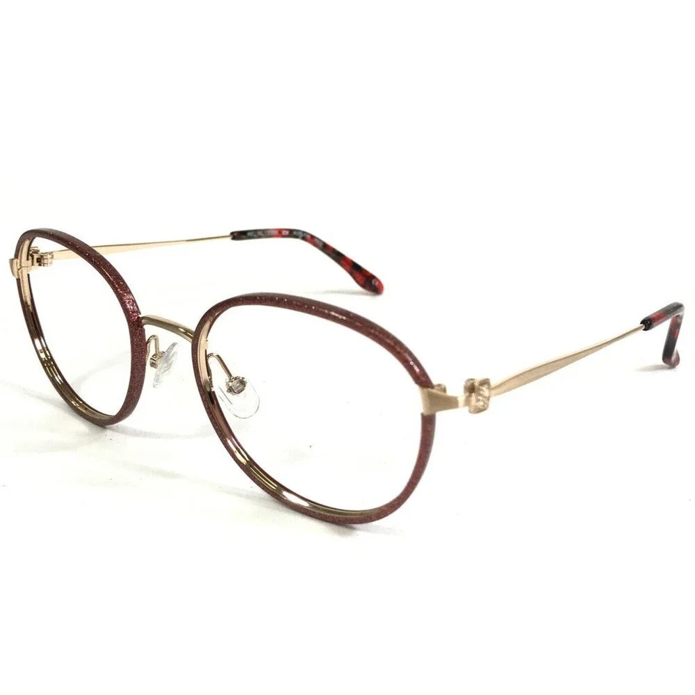 BCBGMAXAZRIA Eyeglasses Frames ADELINA Red Sparkly Glitter Gold Round 49-18-135